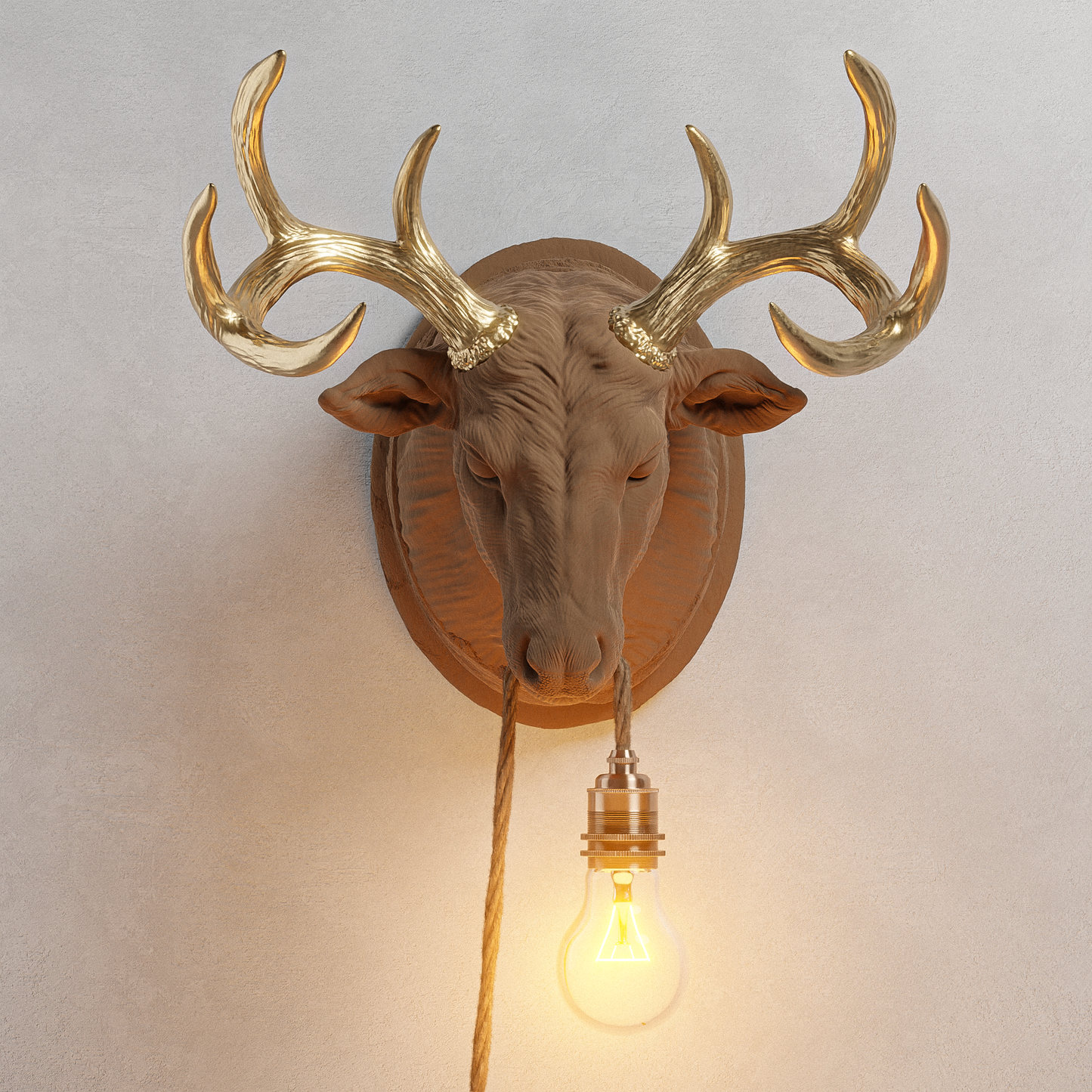 Lampada Cervo Sandalo/Oro 30% Fibre di Legno