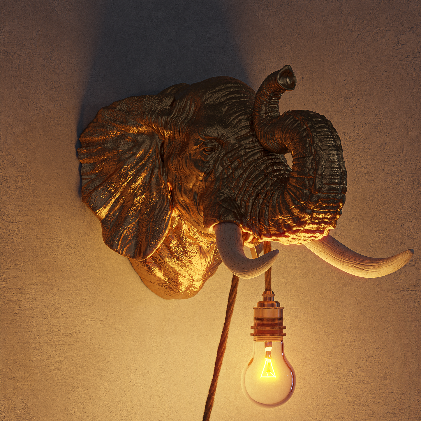 Lampada Elefante Oro/Travertino