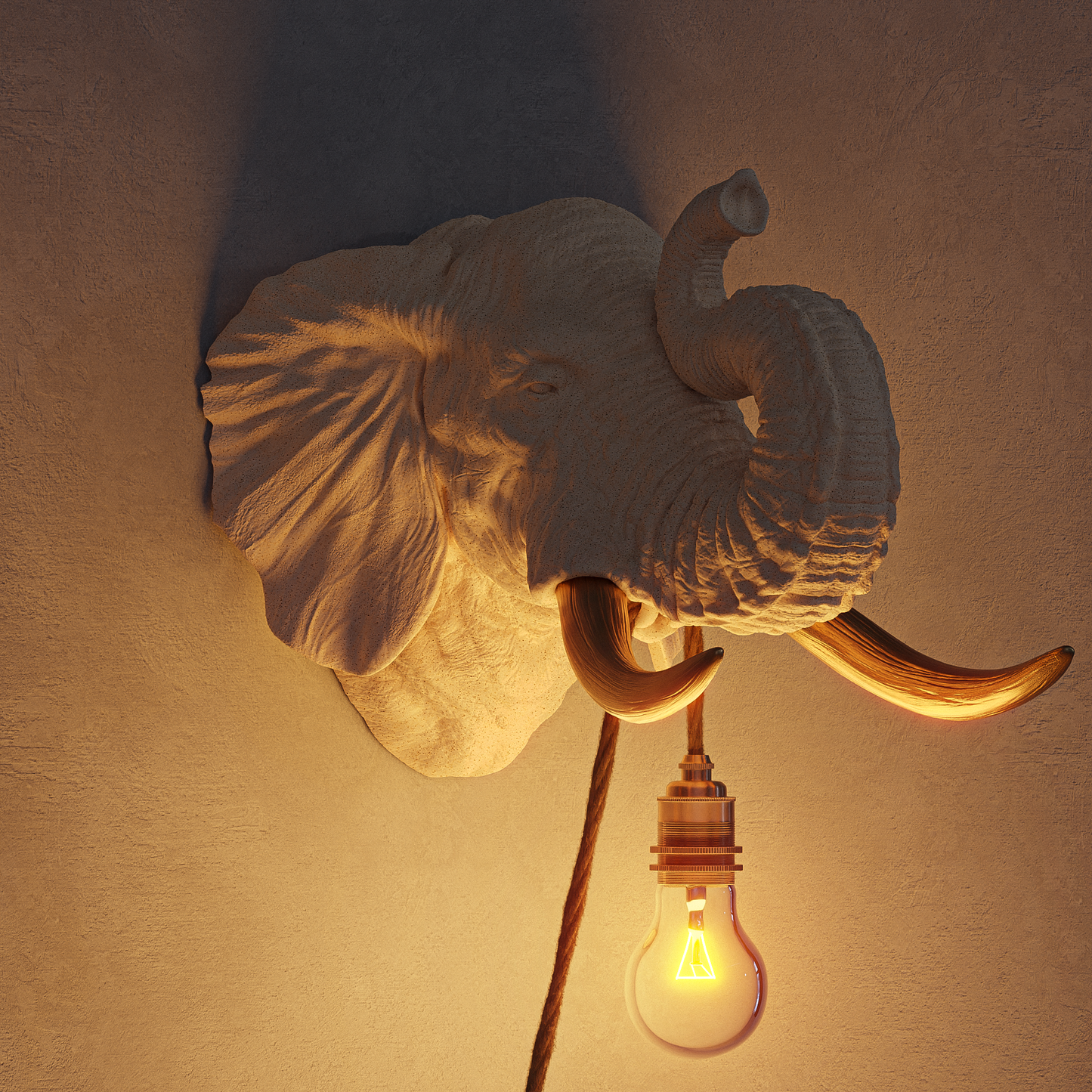 Lampada Elefante Travertino/Oro