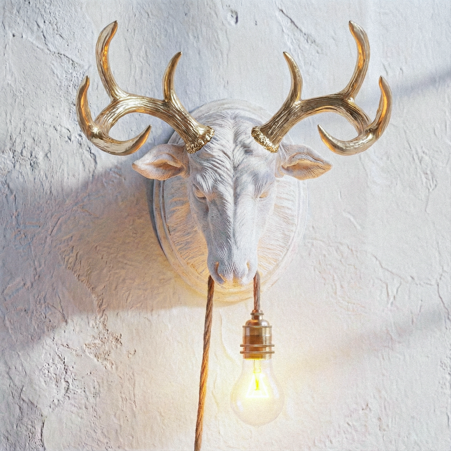 Travertine/Gold Deer Lamp