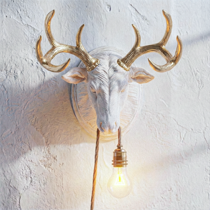 Travertine/Gold Deer Lamp