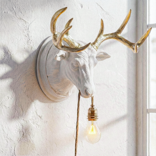 Travertine/Gold Deer Lamp