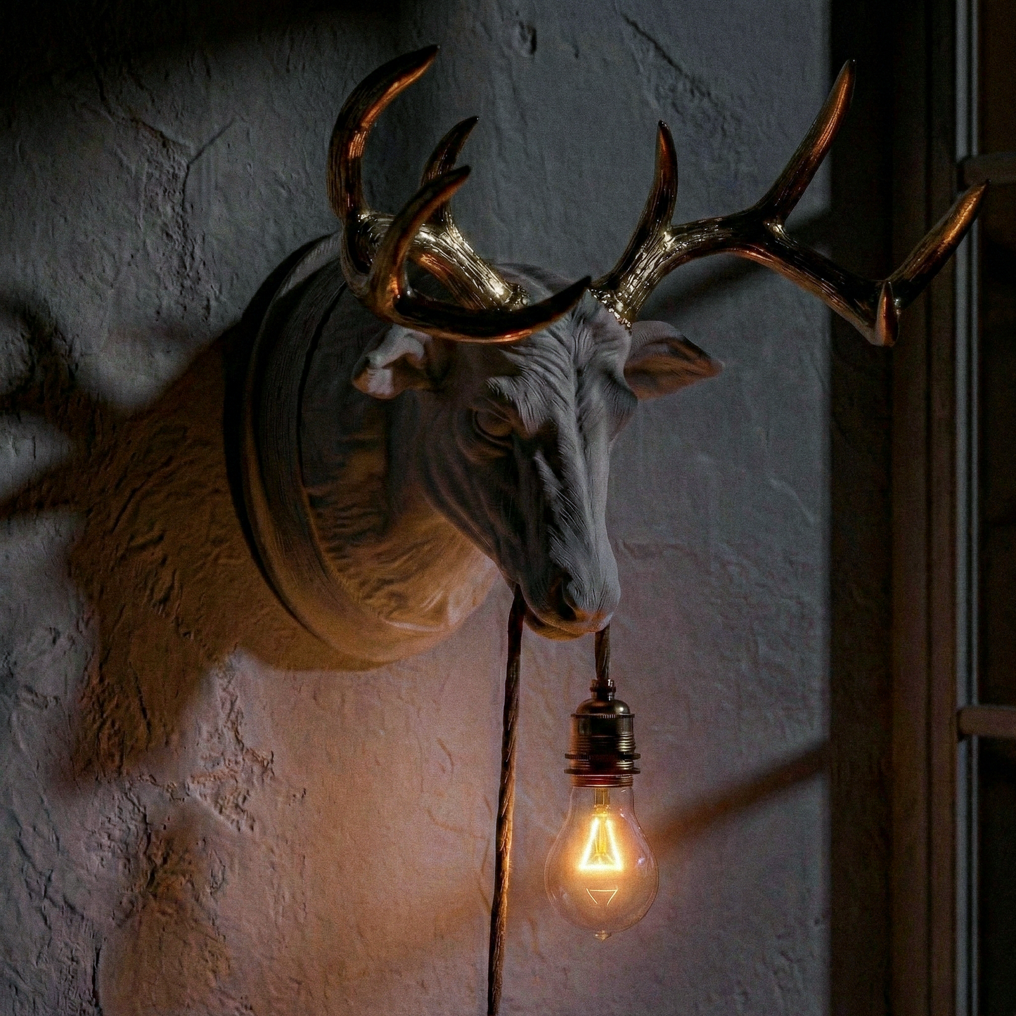 Travertine/Gold Deer Lamp